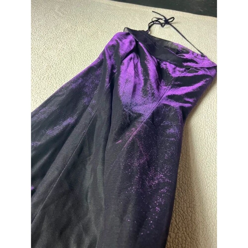 Vintage 90s Nadine Purple & Black Halter Boat Neck Prom Evening Gown Size 7